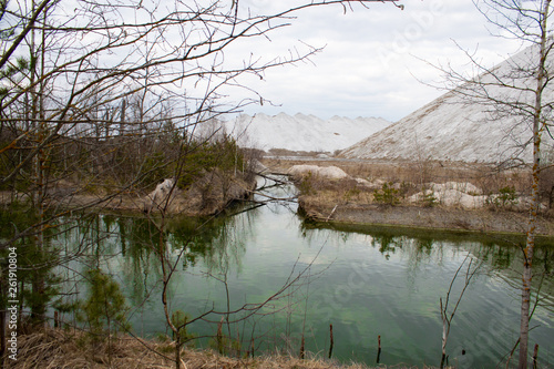 The results of the chemical plant. Mountains of chemical waste. Environmental pollution.