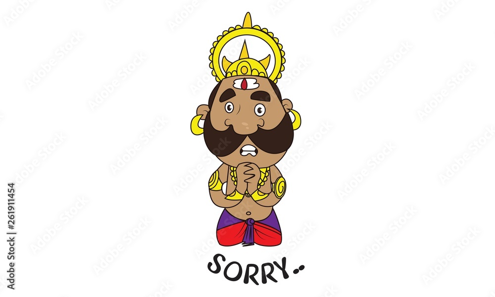 Vector cartoon illustration of Ravan saying sorry. Isolated on white  background. Stock Vector | Adobe Stock