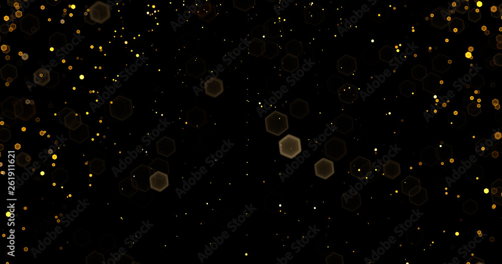 Abstract golden glitter on black background with bokeh. Luxury gold concept polygonal 3d rendered illustration. Abstract golden glitter on black background with bokeh. Luxury gold concept polygonal 3d rendered illustration.