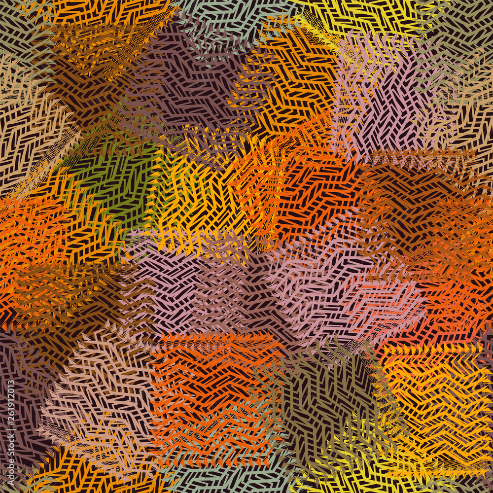 Seamless colorful pattern with grunge striped and wavy chaotic located square elements Seamless colorful pattern with grunge striped and wavy chaotic located square elements