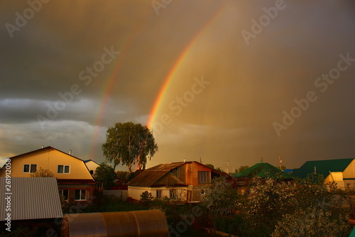 double rainbow over the village
