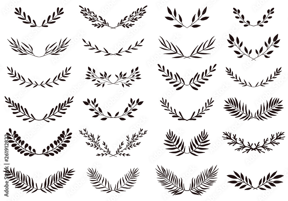 Obraz premium Collection of laurel wreaths, black and white wedding design