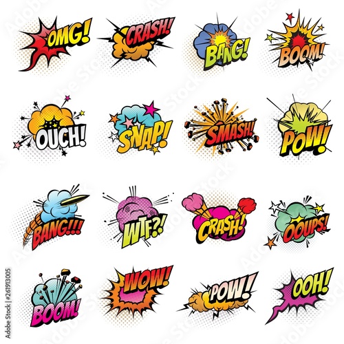 Comics bubbles with speech and sound effect clouds