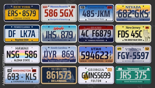 Car registration numbers and license plates in USA photo