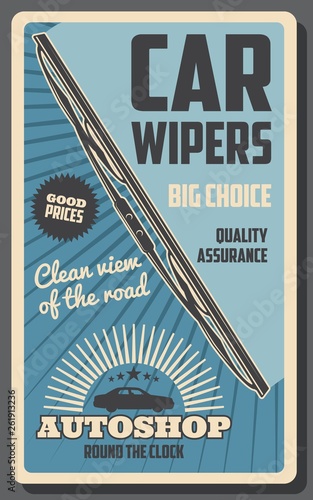 Car wiper with rubber blade and retro auto