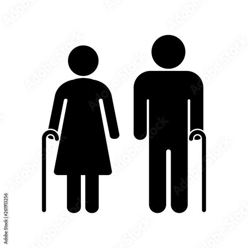 Senior couple with walking cane. Senior men and women. Vector illustration