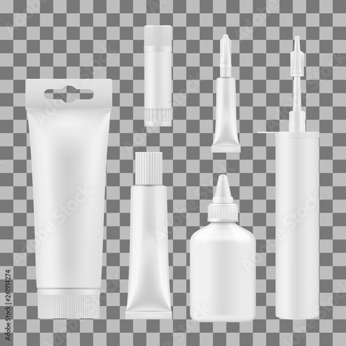 Glue package mockups with tube, bottle and stick