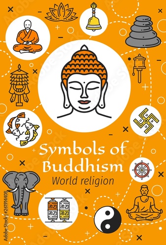 Buddha, buddhism religion and yoga symbols