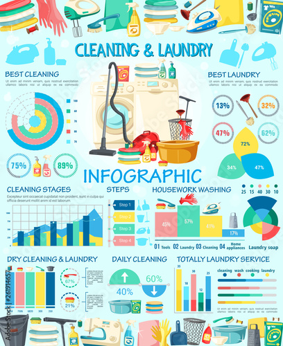 Housework infographics with house cleaning charts