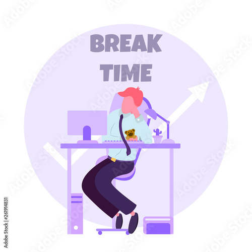 resting at work, a break after a long hard work, waiting for the end of the working day ,vector image,colorful cartoon character