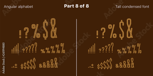 Condensed outlined sans serif font, Angular. Set