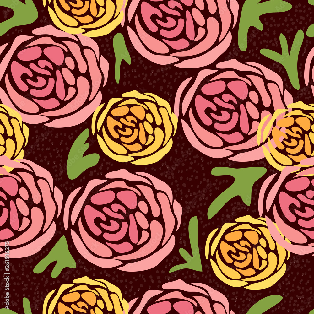 Seamless pattern with hand drawing cute flowers on a dark background. Vector Seamless pattern with hand drawing cute flowers on a dark background. Vector