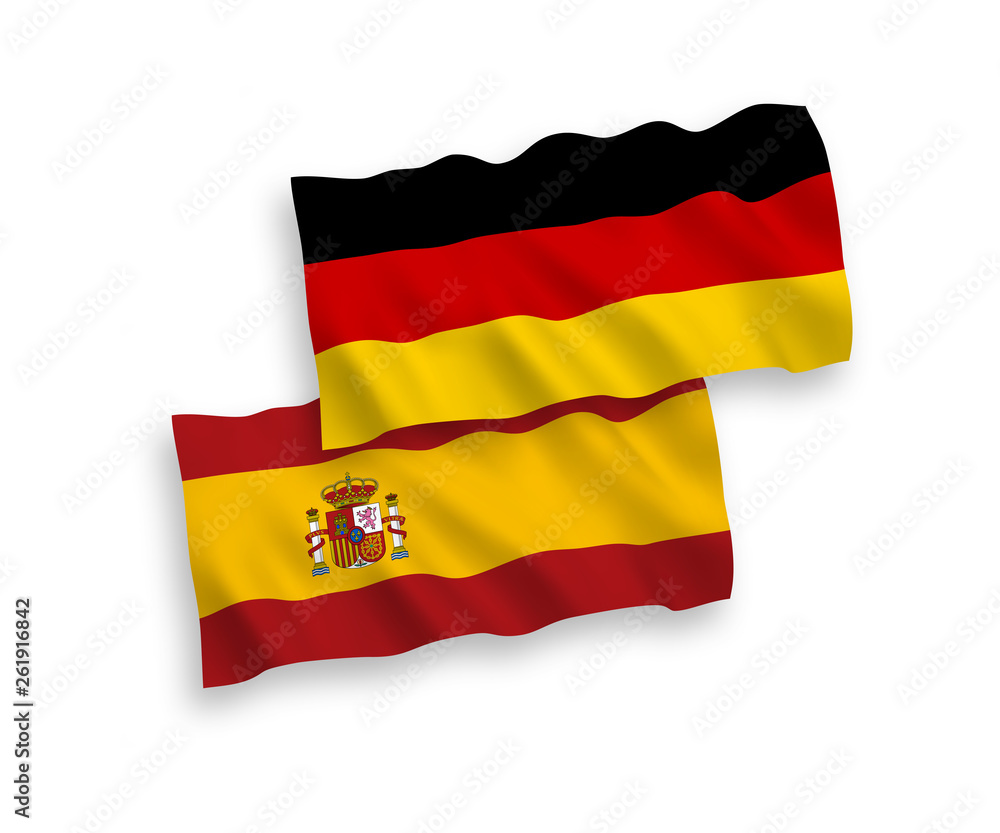 National Vector Fabric Wave Flags of Germany and Spain Isolated on White Background. 1 to 2 proportion. National Vector Fabric Wave Flags of Germany and Spain Isolated on White Background. 1 to 2 proportion.