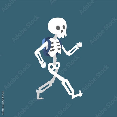 Human Skeleton Walking  Funny Dead Man Cartoon Character Vector Illustration