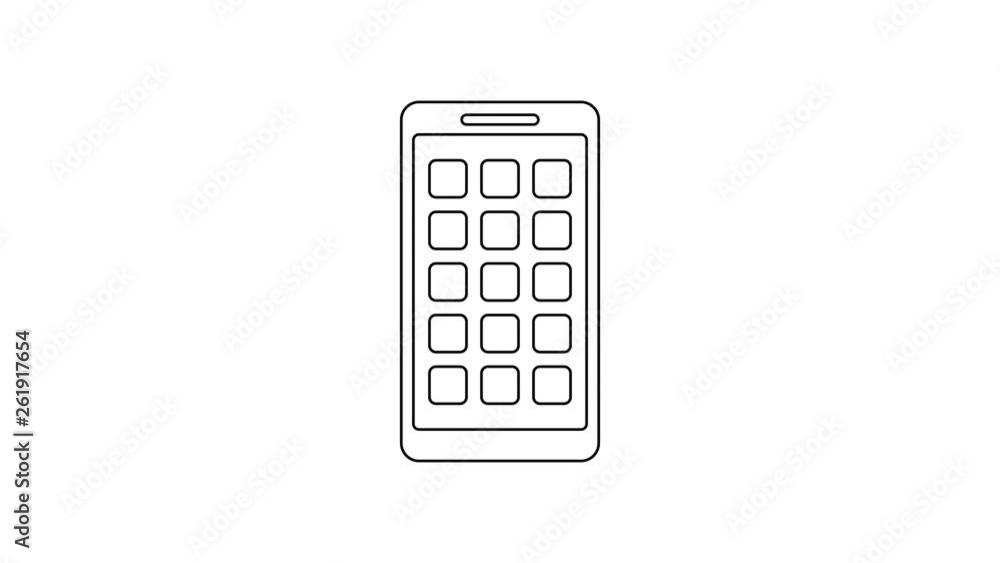 Grey Mobile Apps line icon on white background. Smartphone with screen icons, applications. mobile phone showing screen. 4K Video motion graphic animation Grey Mobile Apps line icon on white background. Smartphone with screen icons, applications. mobile phone showing screen. 4K Video motion graphic animation
