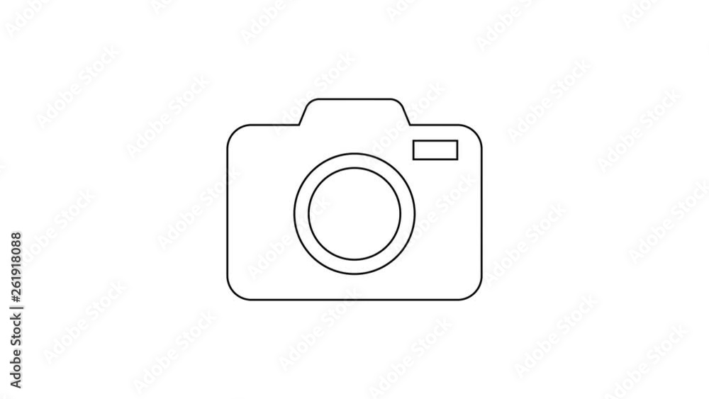 Grey Photo camera line icon on white background. Foto camera icon. 4K Video motion graphic animation Grey Photo camera line icon on white background. Foto camera icon. 4K Video motion graphic animation