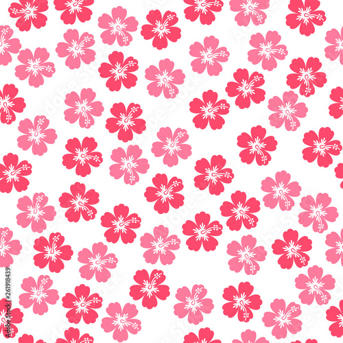 Tropical hibiscus plumeria floral plant exotic vector beach wallpaper seamless pattern textile print .Pink botanical illustration in hawaiian style. Jungle foliage.