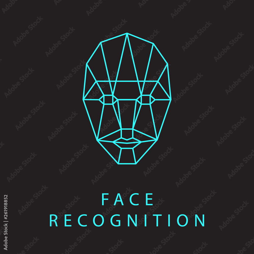 Icon of identity biometric verification sign. Face recognition system. Scanning grid tehnology vector symbol. Icon of identity biometric verification sign. Face recognition system. Scanning grid tehnology vector symbol.