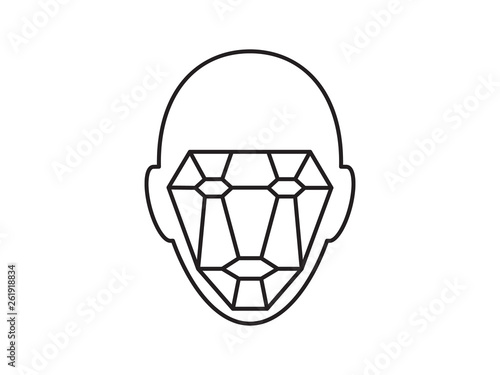 Icon of identity biometric verification sign. Face recognition system. Scanning grid tehnology vector symbol.