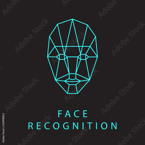 Icon of identity biometric verification sign. Face recognition system. Scanning grid tehnology vector symbol.