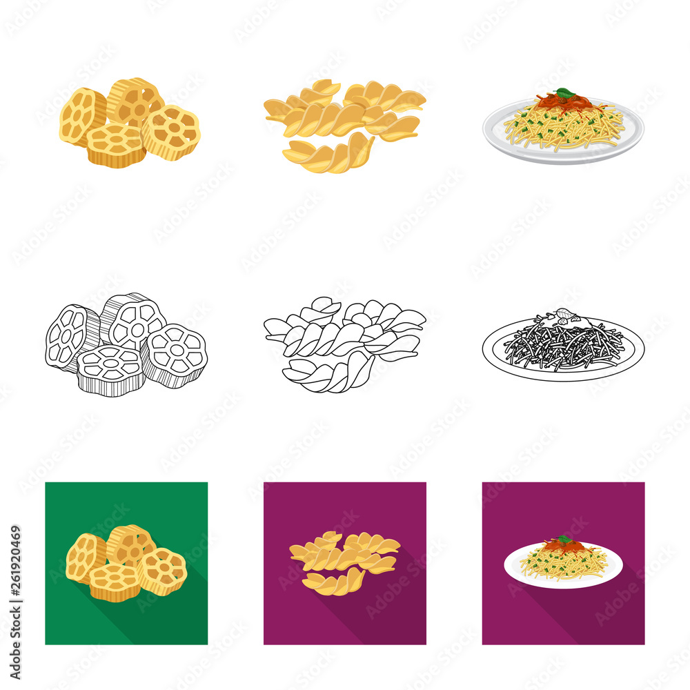Vector design of pasta and carbohydrate logo. Collection of pasta and macaroni stock vector illustration.