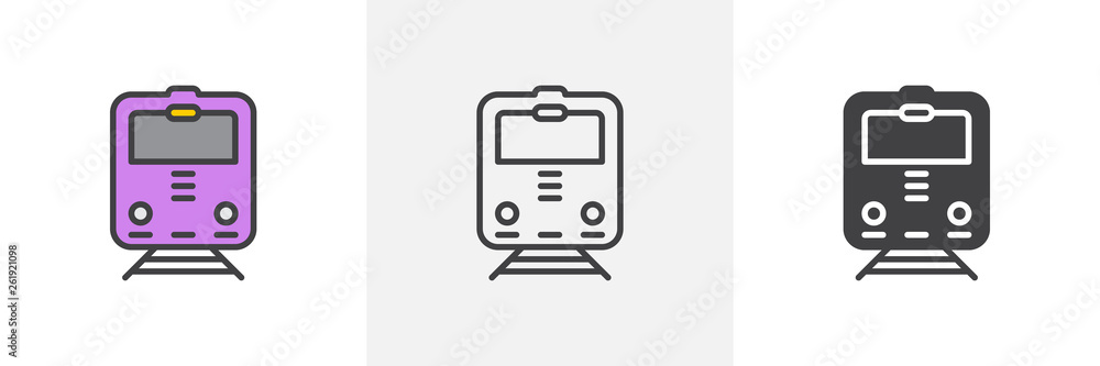 Train, railway icon. Line, glyph and filled outline colorful version, train subway, metro outline and filled vector sign. Symbol, logo illustration. Different style icons set. Vector graphics Train, railway icon. Line, glyph and filled outline colorful version, train subway, metro outline and filled vector sign. Symbol, logo illustration. Different style icons set. Vector graphics