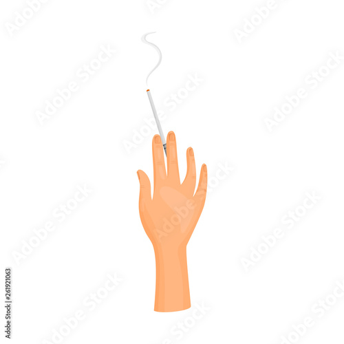 Hand with cigarette on white background. Vector illustration.