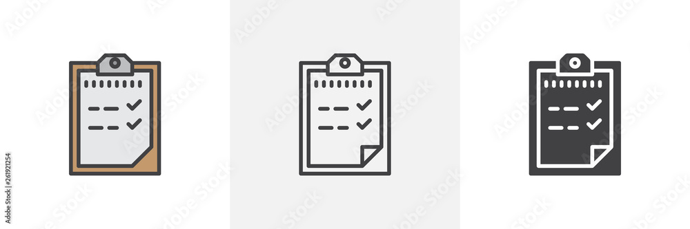 Passed test, document icon. Line, glyph and filled outline colorful version, Clipboard with check mark outline and filled vector sign. Symbol, logo illustration. Different style icons set. Passed test, document icon. Line, glyph and filled outline colorful version, Clipboard with check mark outline and filled vector sign. Symbol, logo illustration. Different style icons set.