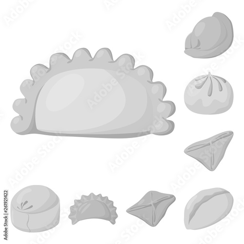 Vector design of dumplings and stuffed logo. Collection of dumplings and dish stock symbol for web.