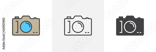 Photo camera icon. Line, glyph and filled outline colorful version, Digital Camera outline and filled vector sign. Symbol, logo illustration. Different style icons set. Vector graphics