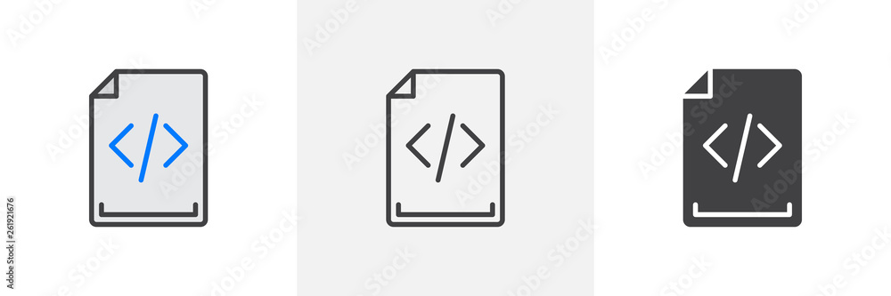 Source code icon. Line, glyph and filled outline colorful version, File coding script outline and filled vector sign. Symbol, logo illustration. Different style icons set. Vector graphics Source code icon. Line, glyph and filled outline colorful version, File coding script outline and filled vector sign. Symbol, logo illustration. Different style icons set. Vector graphics