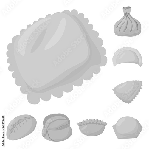Vector illustration of dumplings and stuffed logo. Set of dumplings and dish stock symbol for web.