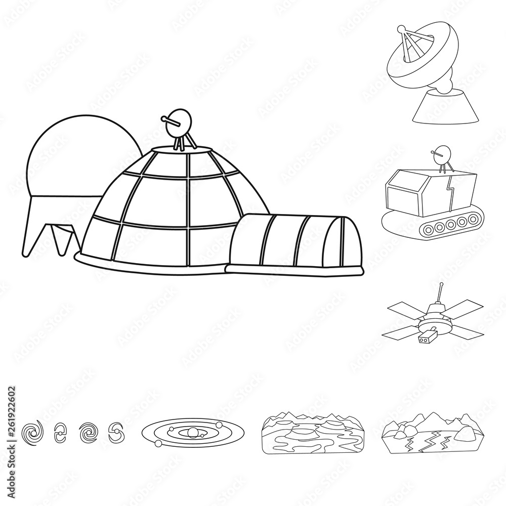 Vector illustration of space and galaxy sign. Collection of space and travels vector icon for stock. Vector illustration of space and galaxy sign. Collection of space and travels vector icon for stock.