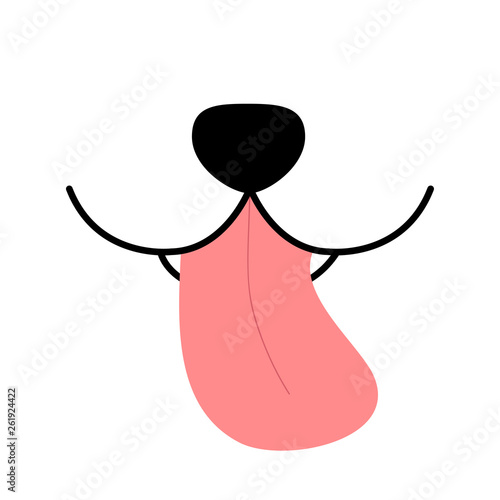 Dog nose. Pink tongue out. happy square face head icon. Contour line silhouette. Funny baby pooch. Cute cartoon puppy character. Kawaii animal. Love Greeting card. Flat design. Kids background.