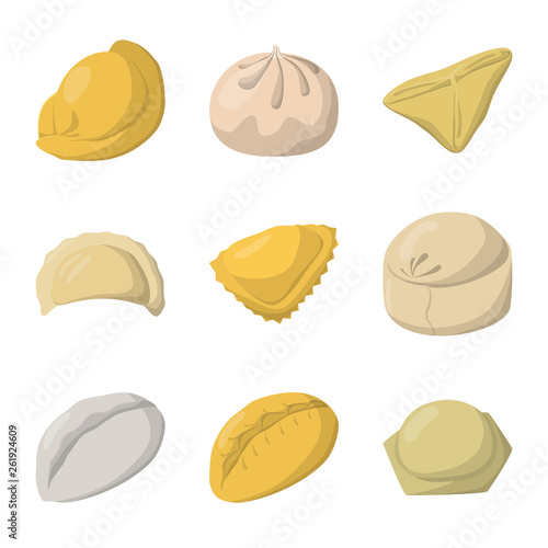 Vector illustration of dumplings and food  sign. Collection of dumplings and stuffed vector icon for stock.