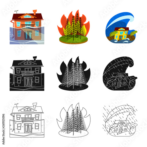 Vector design of weather and distress sign. Set of weather and crash vector icon for stock.