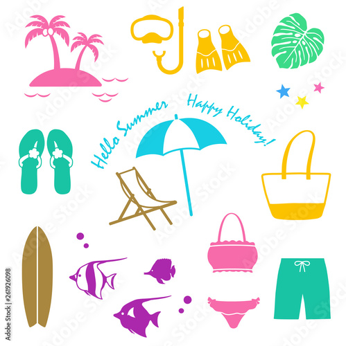 Tropical summer vacation icon set