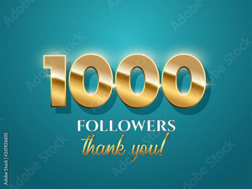 1000 followers celebration vector banner with text on azure background