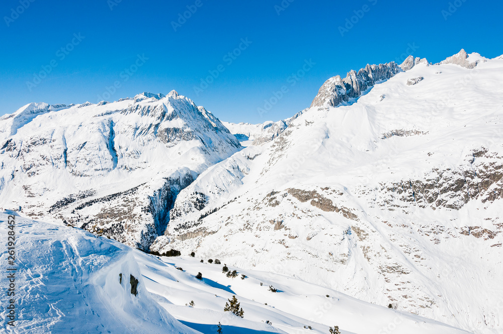 Riederalp, Fusshörner, Grosses Fusshorn, Aletsch, Beichgletscher, Winter, Wallis, Alpen, Schweiz