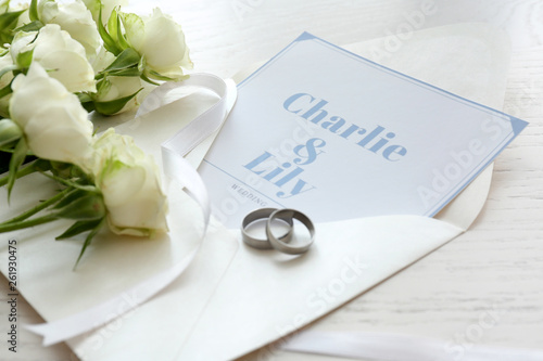 Wedding invitation, rings a...