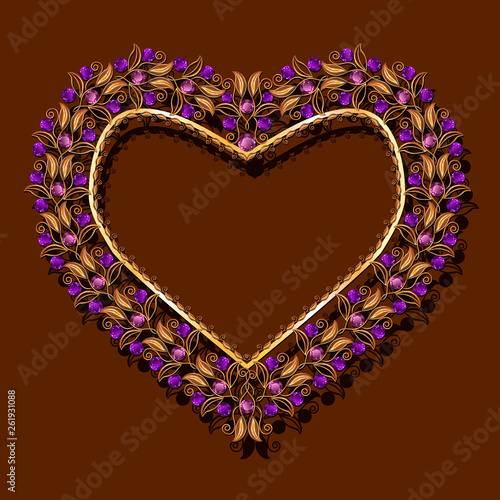 frame in the shape of heart gold color with shadow