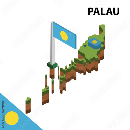 Isometric map and flag of Palau. 3D isometric Vector Illustration	 photo