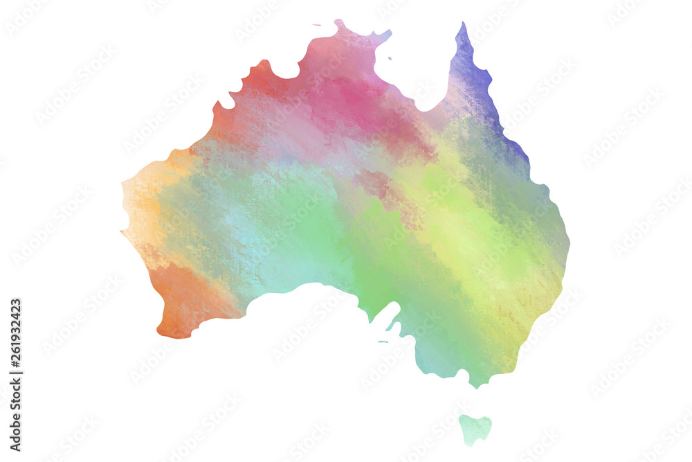 Obraz Colorful watercolor Australia map on canvas background. Digital painting.