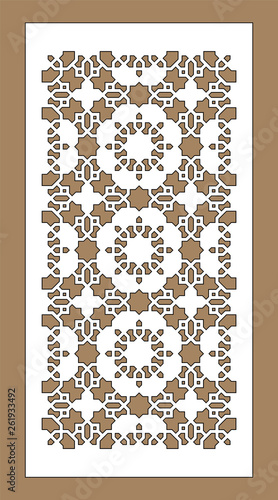 Laser cutting. Arabesque vector panel. Template for interior partition in arabic style. Ratio 1:2
