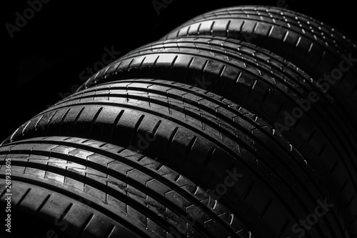 Wallpaper Mural Car tires on dark background, closeup Torontodigital.ca