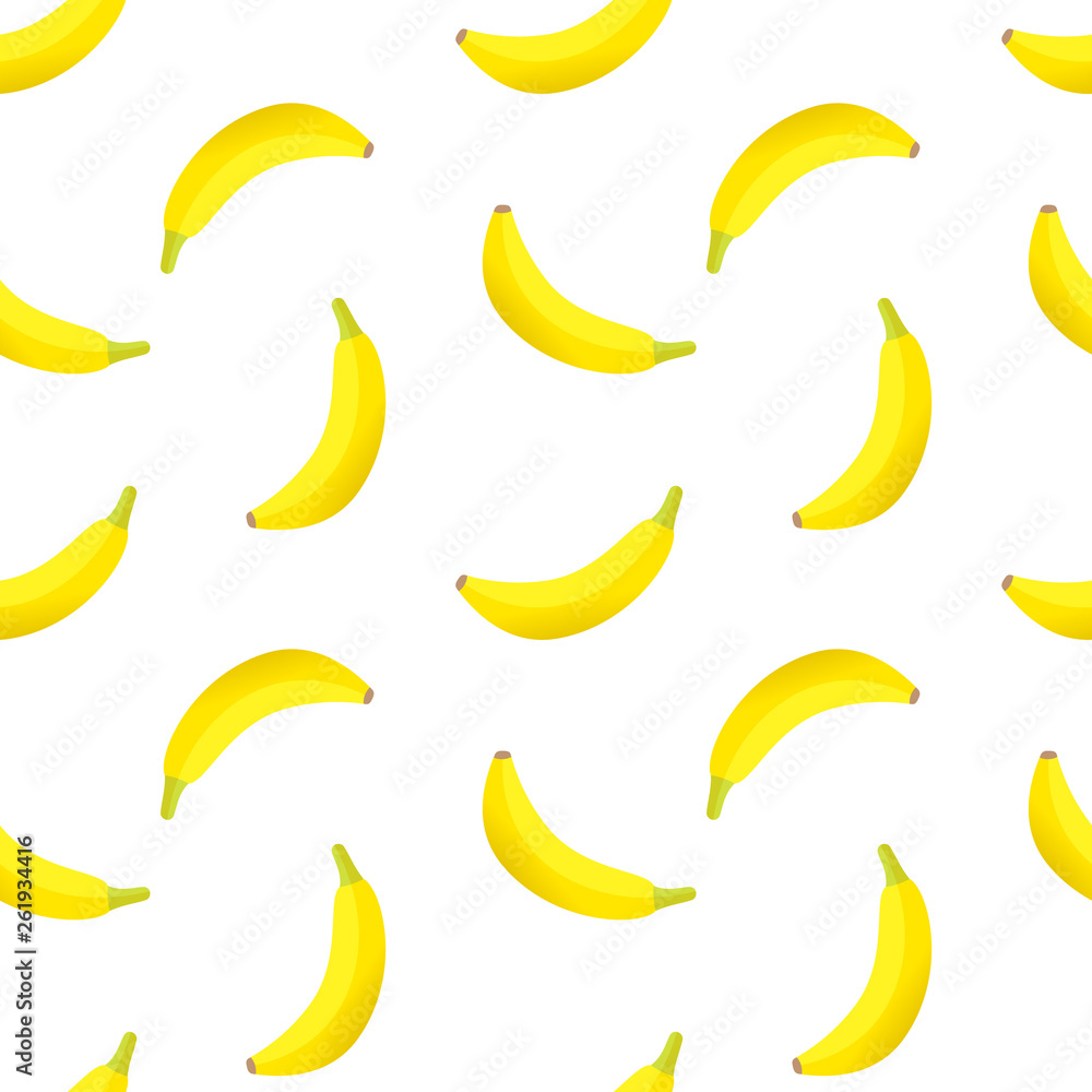 Colorful banana seamless pattern isolated on white. Vector illustration.