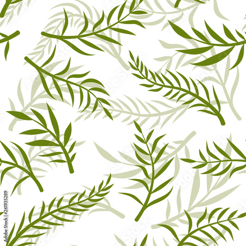 Fototapeta Naklejka Na Ścianę i Meble -  Tropical vector green leaves seamless pattern white background. Exotic wallpaper. Floral seamless pattern - Vector.
