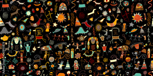 Rock paintings background, seamless pattern for your design