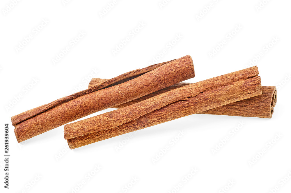 Three cinnamon sticks isolated on white background Three cinnamon sticks isolated on white background