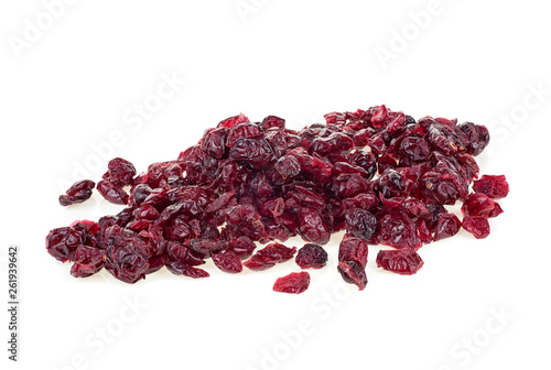 Pile of dried cranberries isolated on white background